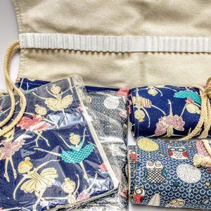 Owls Ballerinas Canvas Roll-up Pencil Brush Lot 3